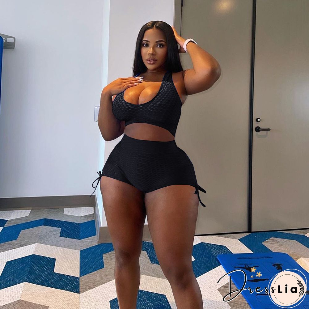 Workout Elastic Tank Crop Tops Biker Shorts Tracksuit