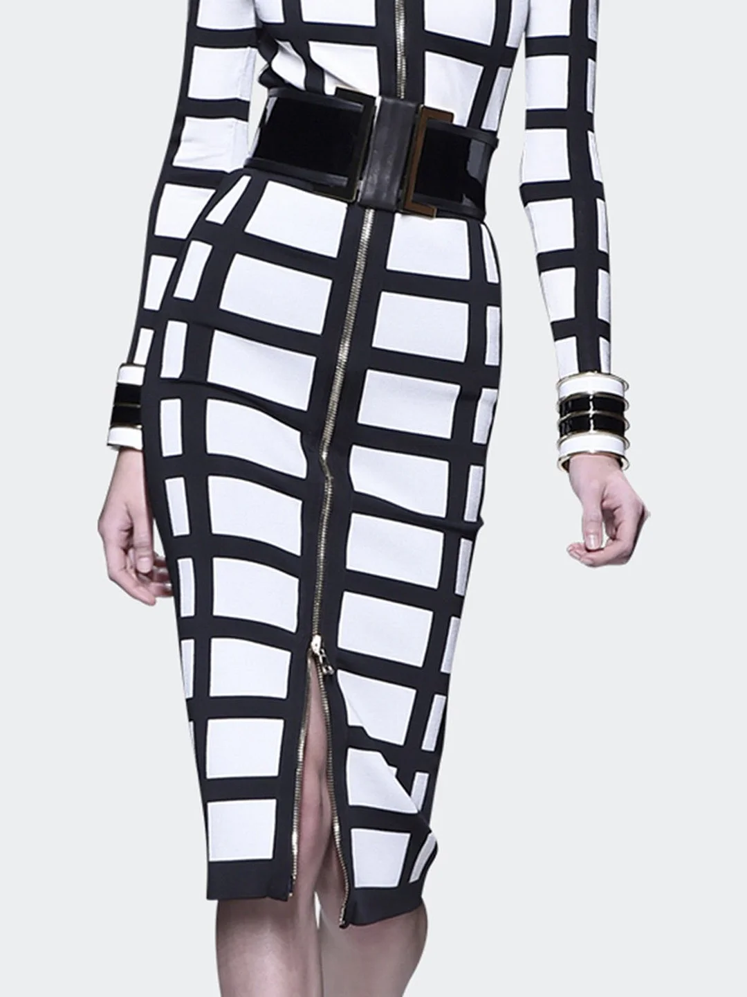 Checkered Color-block Elegant Midi Dress