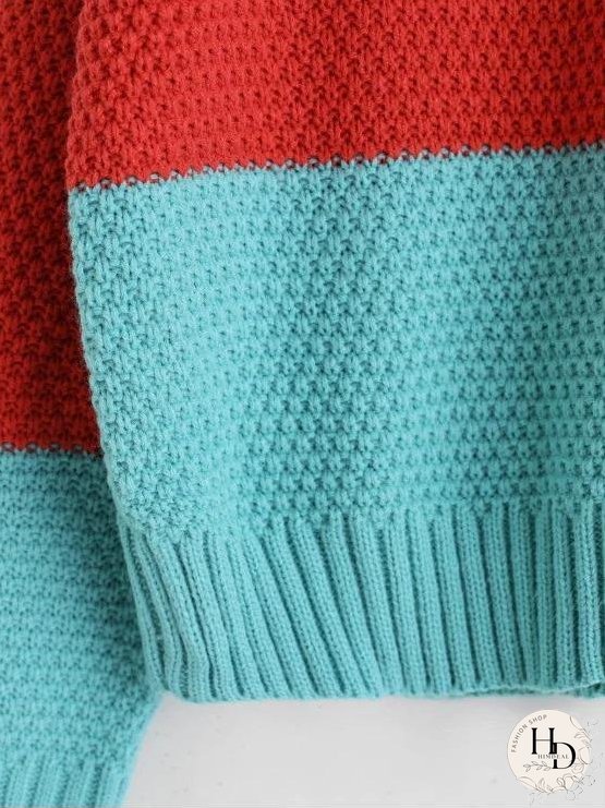 Color-blocking Drop Shoulder Textured Sweater