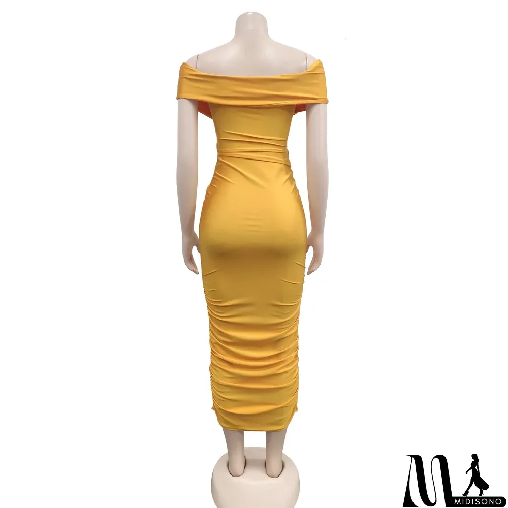 MidiSono - Sexy Cross Wrap Chest Cross Pleated Maxi Dress