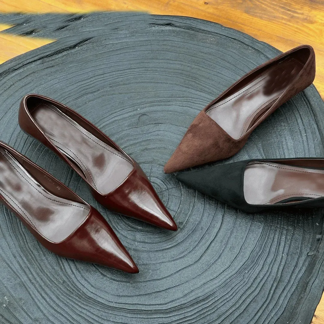 Yyvonne Design Sense Retro Tip-Point Commute Single Shoes Spring 2025 New French Temperament Kitten Heel Low-Heeled Women