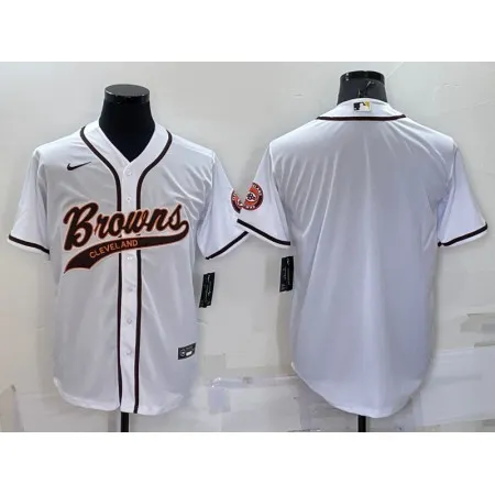 Men's Cleveland Browns Blank White With Patch Cool Base Stitched Baseball Jersey