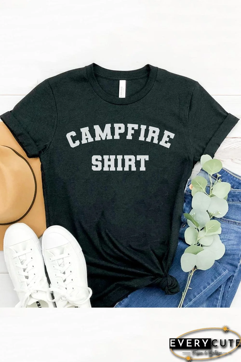 Black CAMPFIRE SHIRT Round Neck Short Sleeve T Shirt