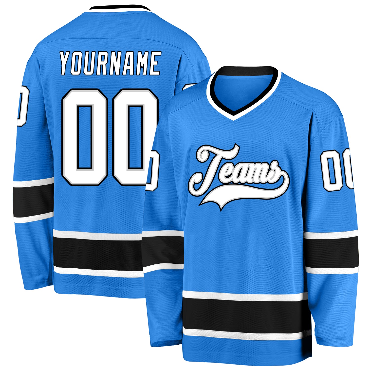 Custom Powder Blue White-Black Hockey Jersey | captainssportss.com