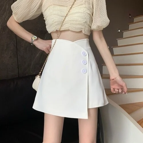 Shorts Women Solid Design New Asymmetrical Fashion High Waist Korean Style Ladies Elegant Daily All-match Casual Summer Soft Ins