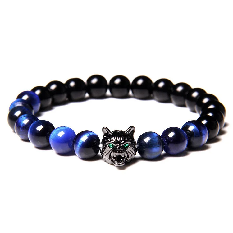 Night Blue Tiger Eye Wolf Bracelet