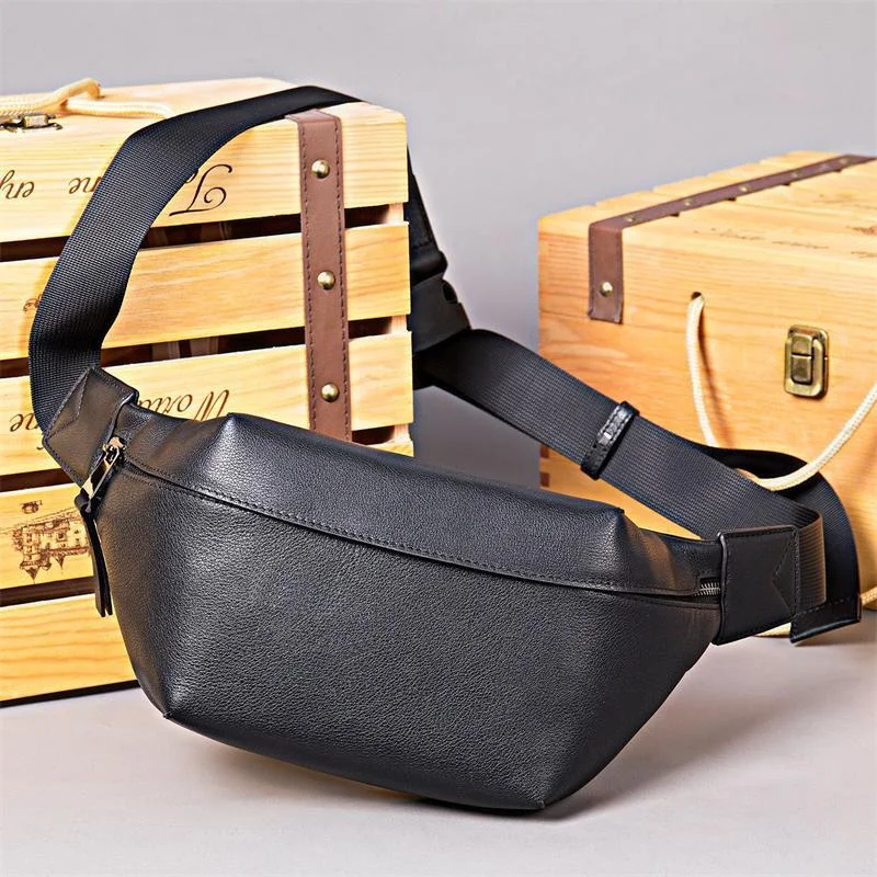 Urban Simple Style Leather Chest Bag Multifunctional Waist Bag Casual Crossbody Bag