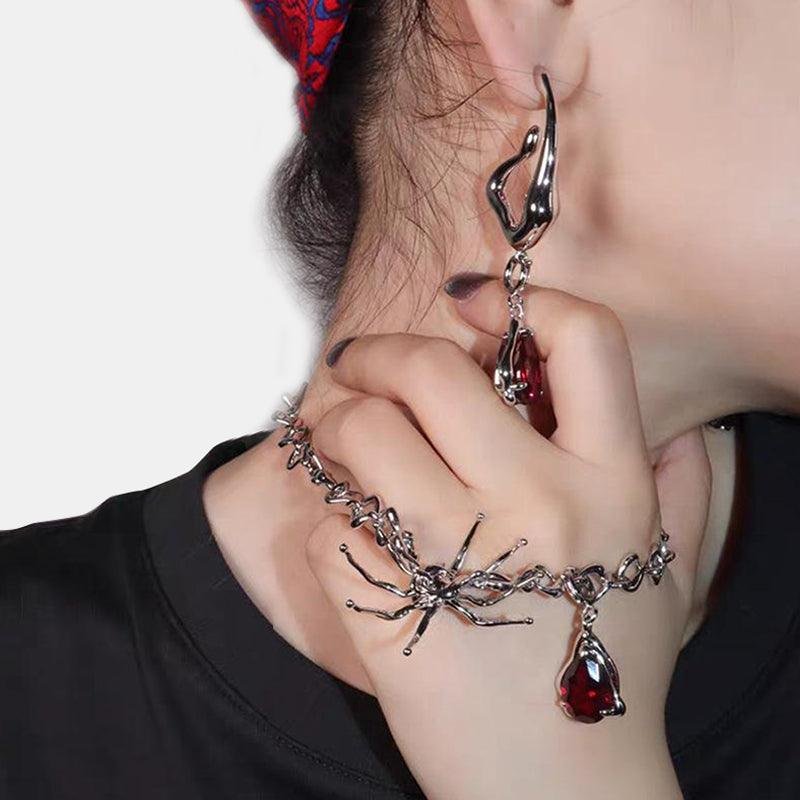 Spider Shaped Blood Drop Pendant Necklace and Earrings