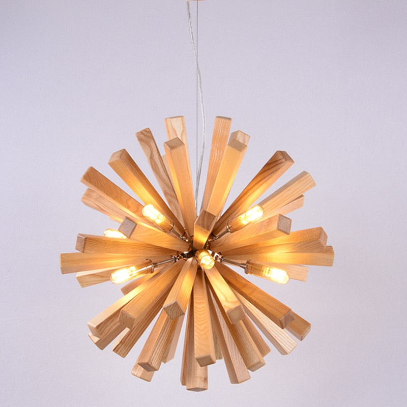 Nordic Wood Chandelier Dandelion-Shaped Pendants Lights For Bedroom