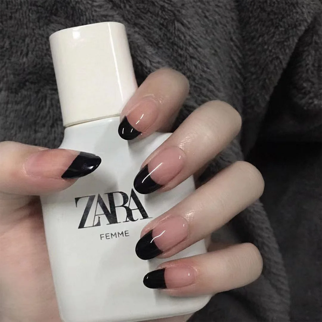 24pcs Detachable Blue Wave White Line Matching False Nail Full Cover Fake Nails DIY Glue Press On Nails Wearable Nail Patch-Nail Inspo