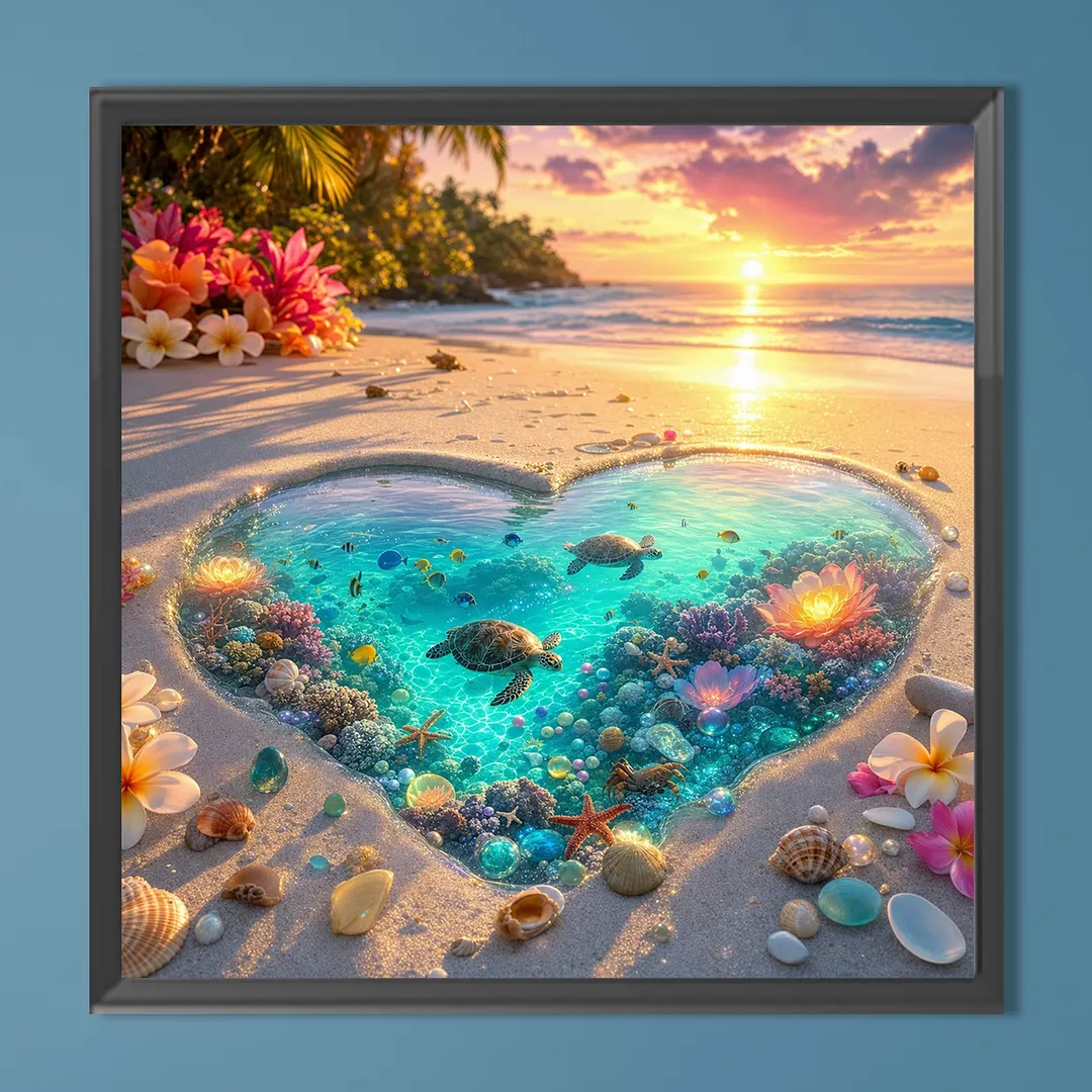 Love Beach Full DIY 5D Round Drill Diamond Painting Kits for Adults/Beginners Gift Home Decor Diamond Dots Paintings Picture Arts Craft 40x40cm