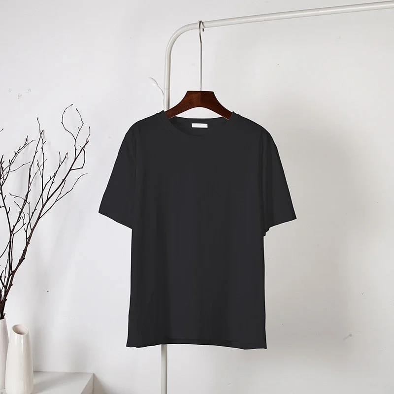 Blessyuki 100% Cotton Basic T Shirt Women Summer New Oversized Casual Solid Tee Female Loose Short Sleeve Soft 10 Color Tops