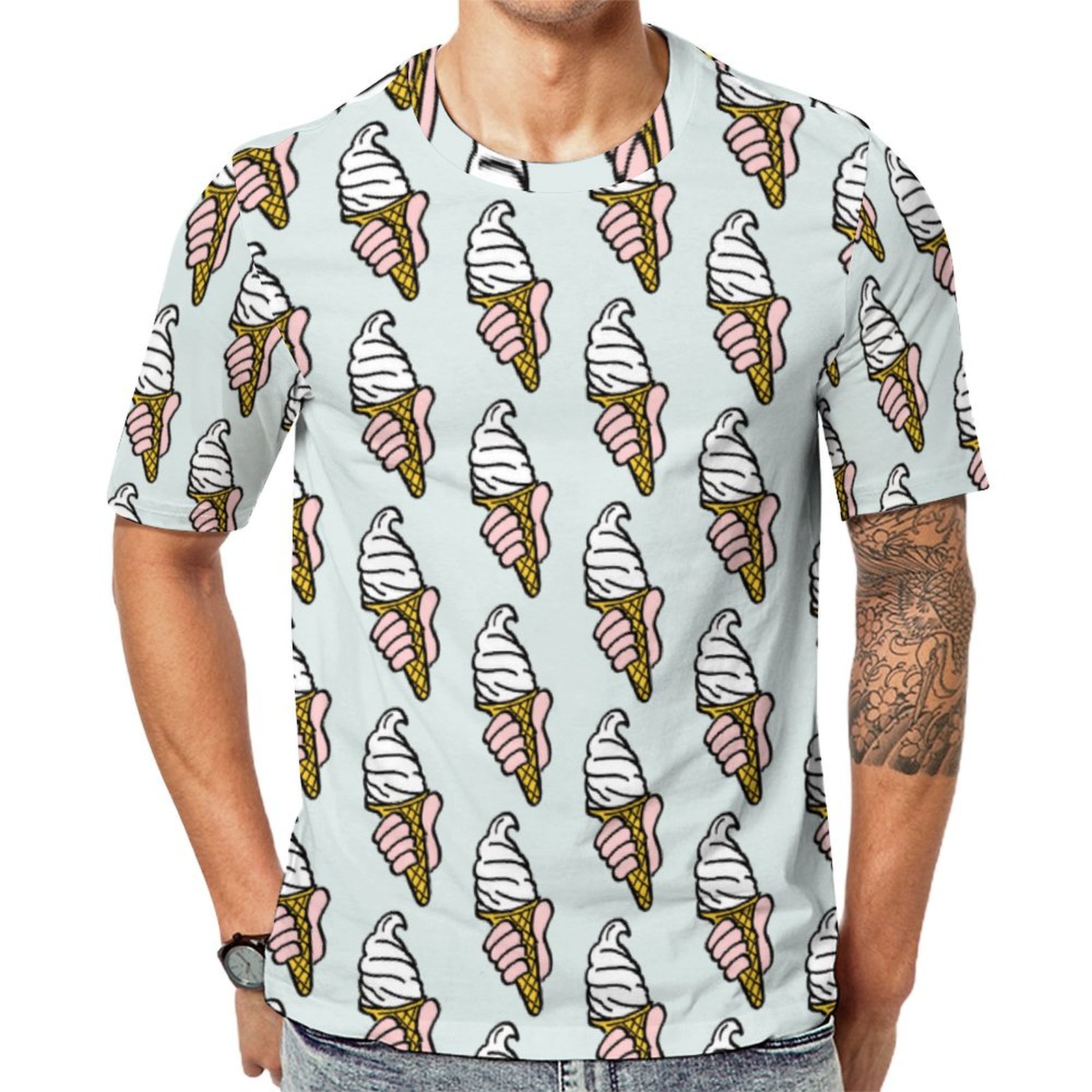 Ice Cream Illustration All Over Short Sleeve Print Unisex Tshirt Summer Casual Tees for Men and Women Coolcoshirts