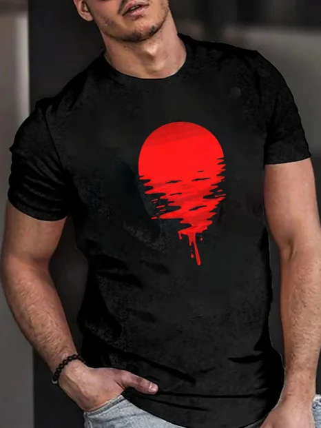 Men's fashion casual black printed T-shirt.jpg