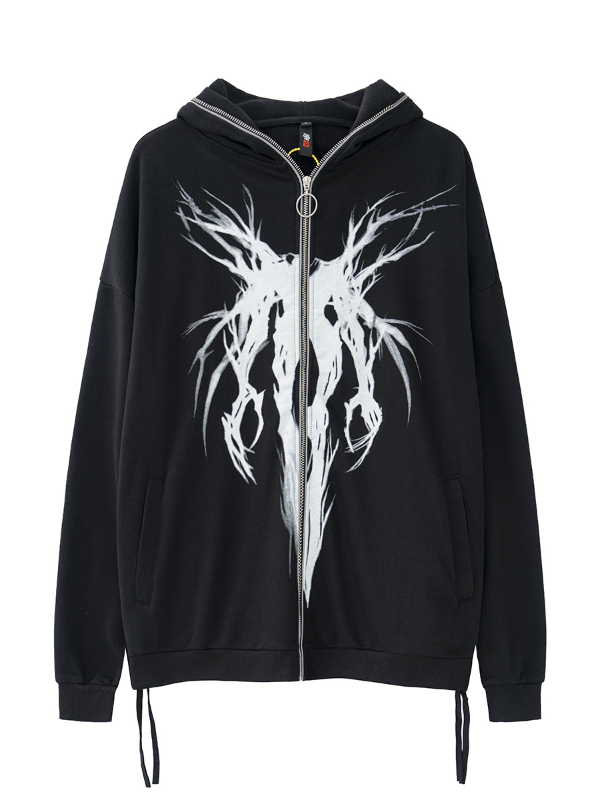 Gothic Dark Lightning Print Cardigan Zip Hoodie