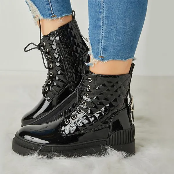 Women Vintage Motorcycle Mid Heel Platform Boots