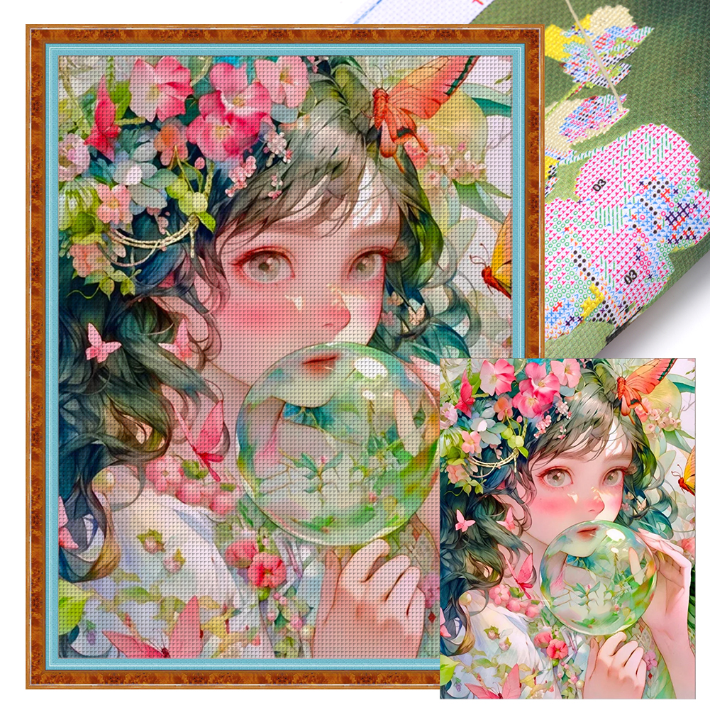 Flower Girl Full 11CT Pre-stamped Canvas(45*60cm) Cross Stitch
