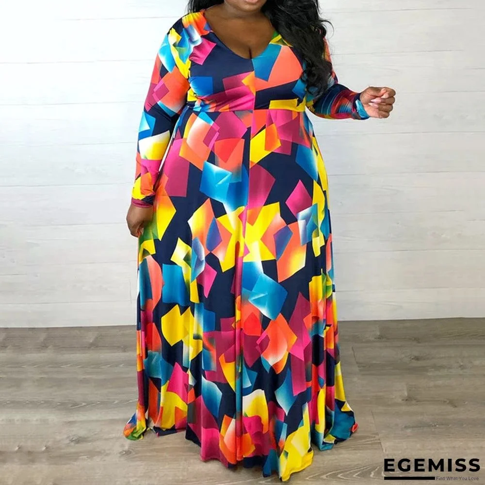 Classic Color Printing Temperament Sexy V Collar Dress | EGEMISS