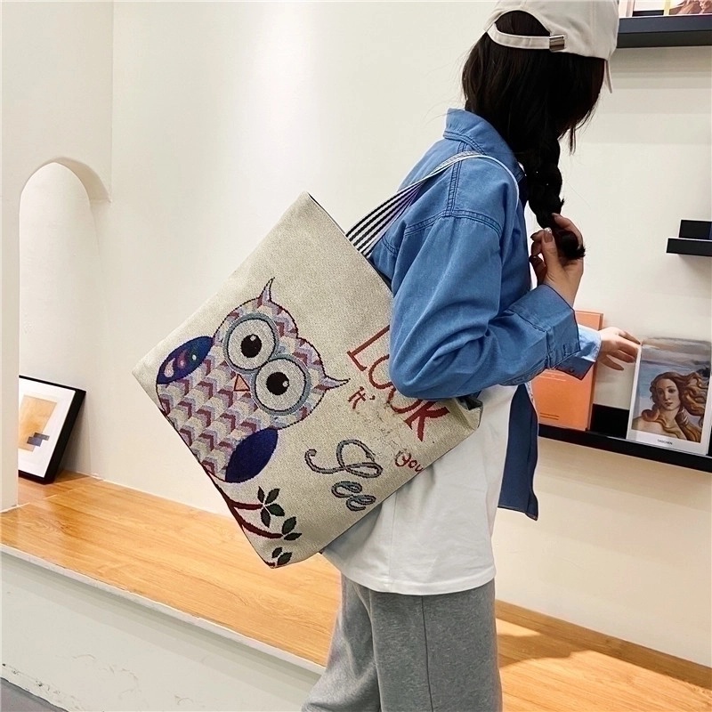 Unisex Vintage Style Portrait Animal Canvas Shopping Bags