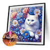 Chat blanc en fleurs - perceuse ronde peinture diamant - 30*30cm