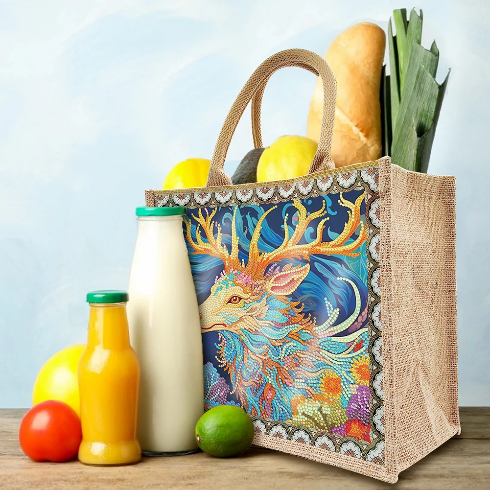 [Upgrade - Waterproof Bag]DIY Elk Linen Diamond Painting Tote Bag Replaceable Canvas for Women Adults