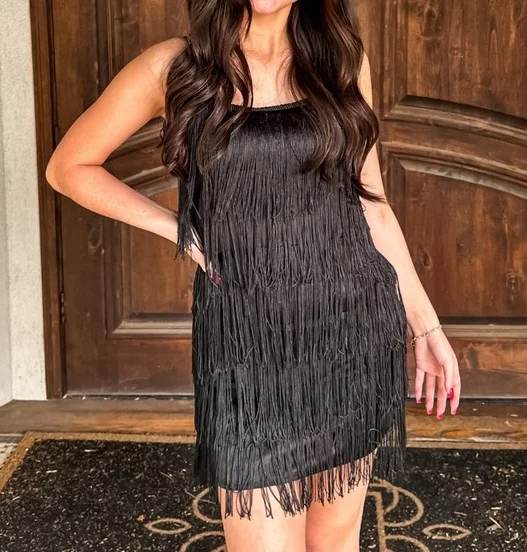 Black Fringed Mini Dress
