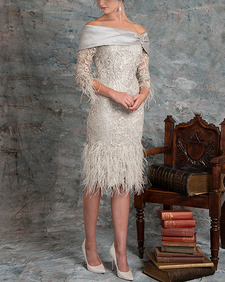 Elegant French Lace Feather Gown