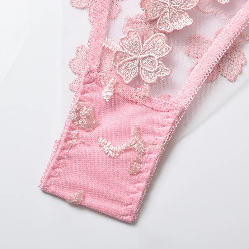 Billionm Sexy Lace Lingerie Set Floral See Through Bra Panty Nightwear Transparent Pink Underwear Women Embroidery Sheer Under Wear Sex
