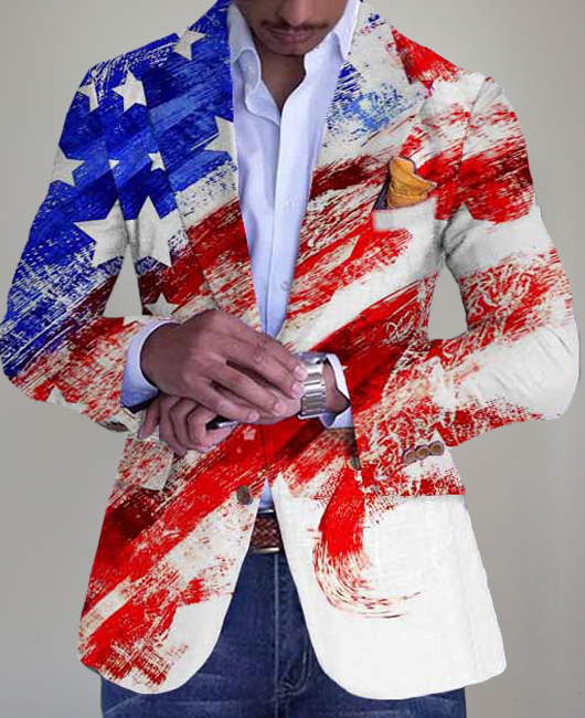 Star Print Turndown Collar Tie Dye Pocket Blazer