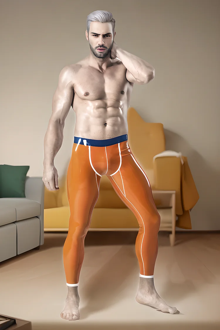 Men's Latex Leggings Male Orange & Blue&nbsp;Delight Leggings Vibrant Athletic Leggings