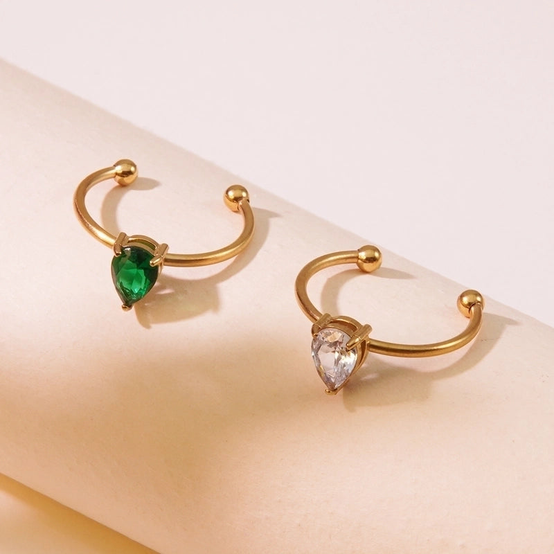 Tropical Minimalist Cool Style Triangle Geometric 304 Stainless Steel Artificial Rhinestones 18K Gold Plated Inlay Open Rings