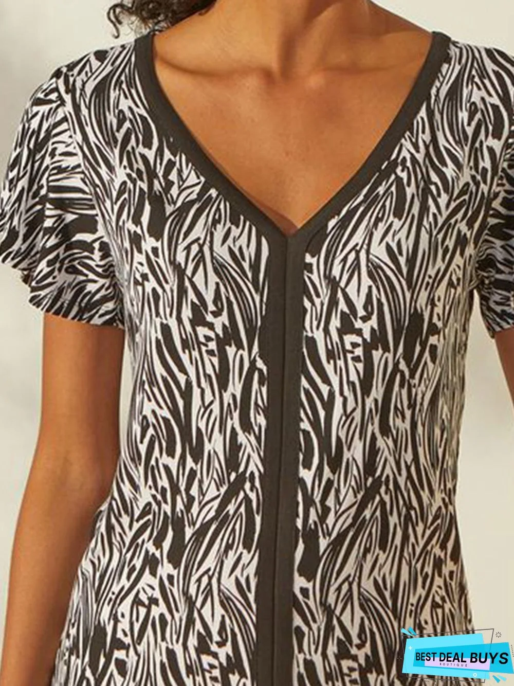 Regular Fit Casual V Neck Printing Daily Top