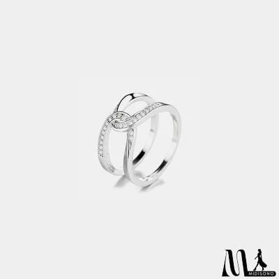 Twisted Inlaid Zircon Double-layered Ring