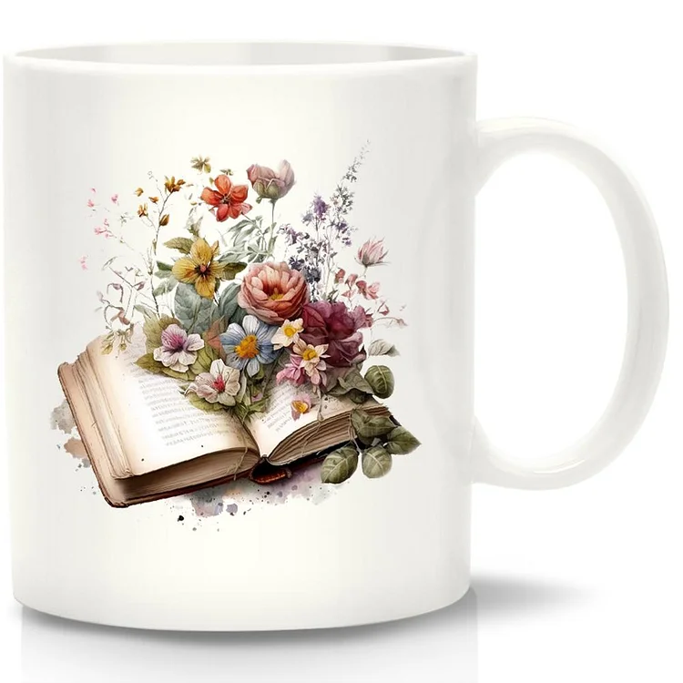 Book Floral White Mug-Annaletters
