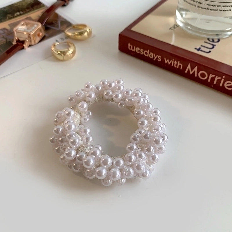 Women’s Sweet Geometric Artificial Pearl Beaded Inlay Rhinestones Hair Tie