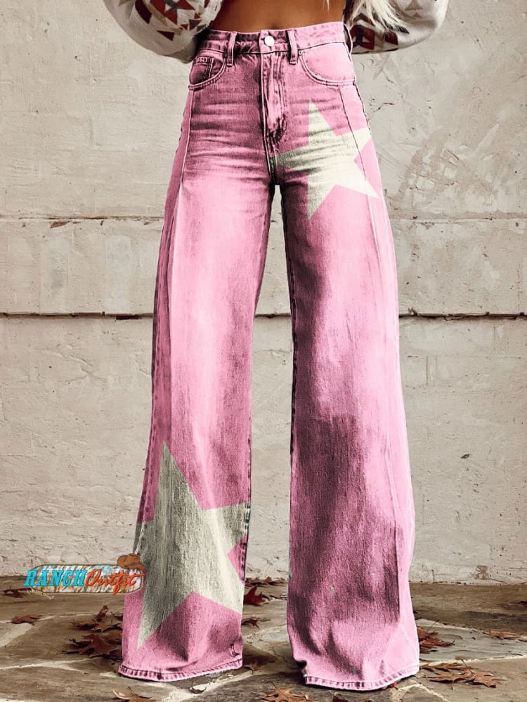 Women’s Vintage Print Casual Wide Leg Pants Multicolor / S