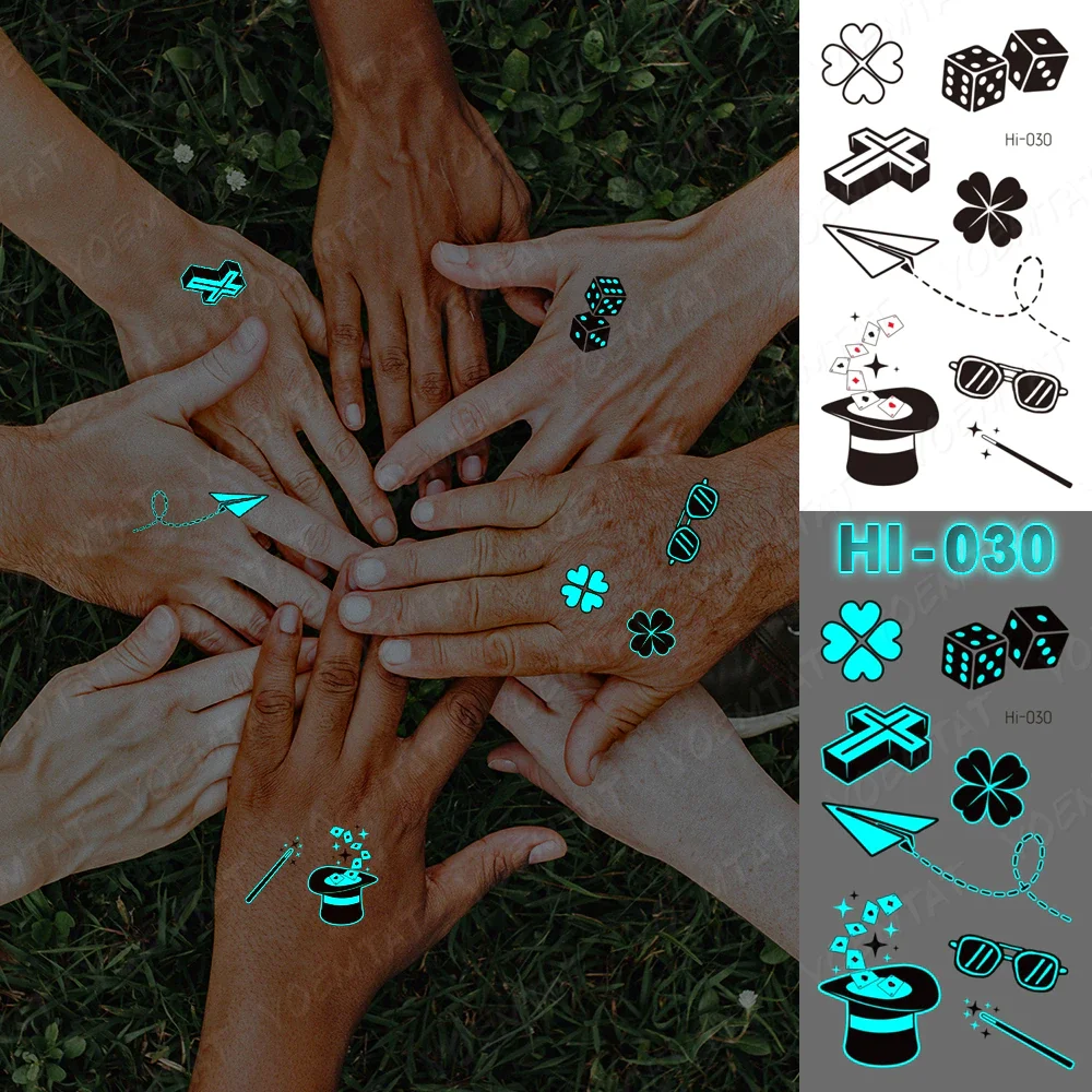 Sdrawing Luminous Glow Tattoo Sticker Pink Feather Waterproof Temporary Tatoo Butterfly Deer Wrist Fake Tatto For Body Art Women Men