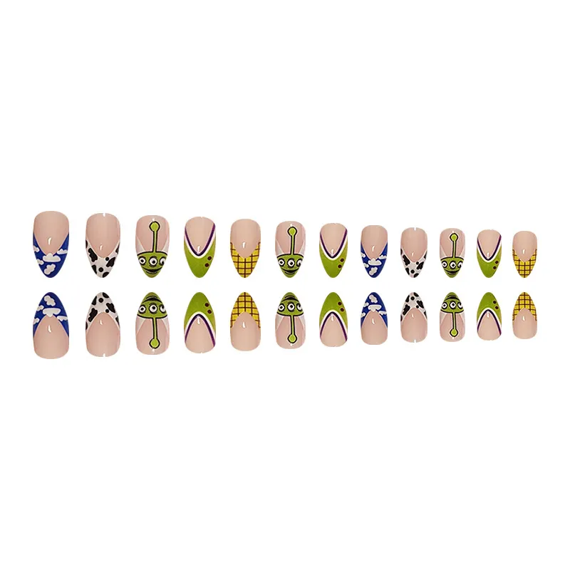 Churchf Churchf Clouds French Almond Pixie Halloween Milk Pattern Wear Nails Festive Nails