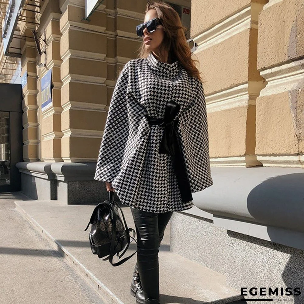 Autumn winter Coat  Houndstooth Woolen Coat Loose Cloak Coat | EGEMISS