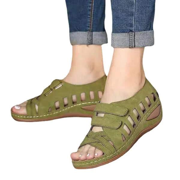 Qengg Qengg Large-Size Slope And Fish Mouth Sandals Women Hollow Magic Sticker Hole Shoes Women's Shoes Batch