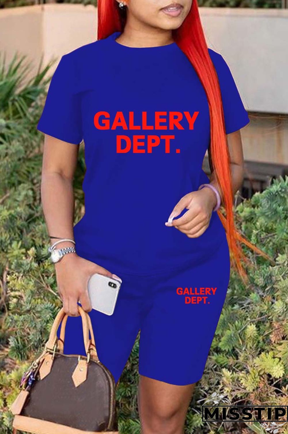 Green Casual Letter Print Basic O Neck Short Sleeve Two Pieces