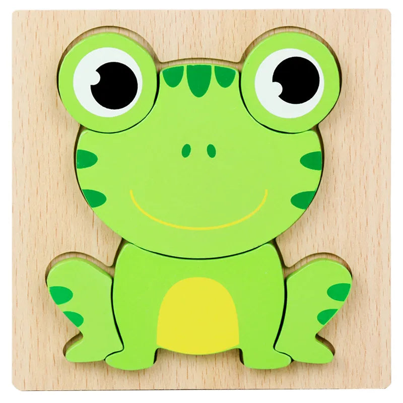 Kindergarten Children’s Enlightenment Early Education Cognition Cartoon Animal Cognition Hand-held Board Wooden Three-dimensional Puzzle Wooden Toys