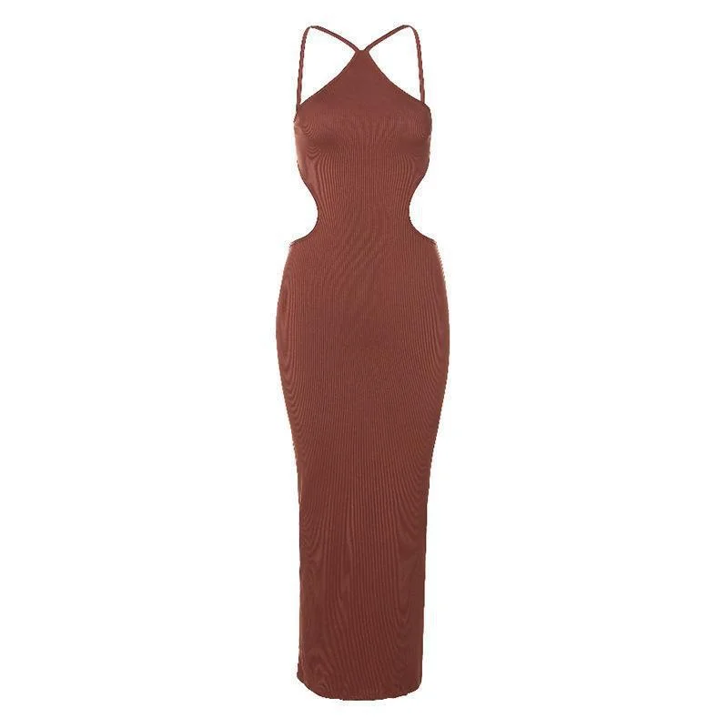Brownm Brownm / Summer 2023 New Women's Sexy Back Strap Hanging Neck Bag Hip Slim Temperament Dress Woman