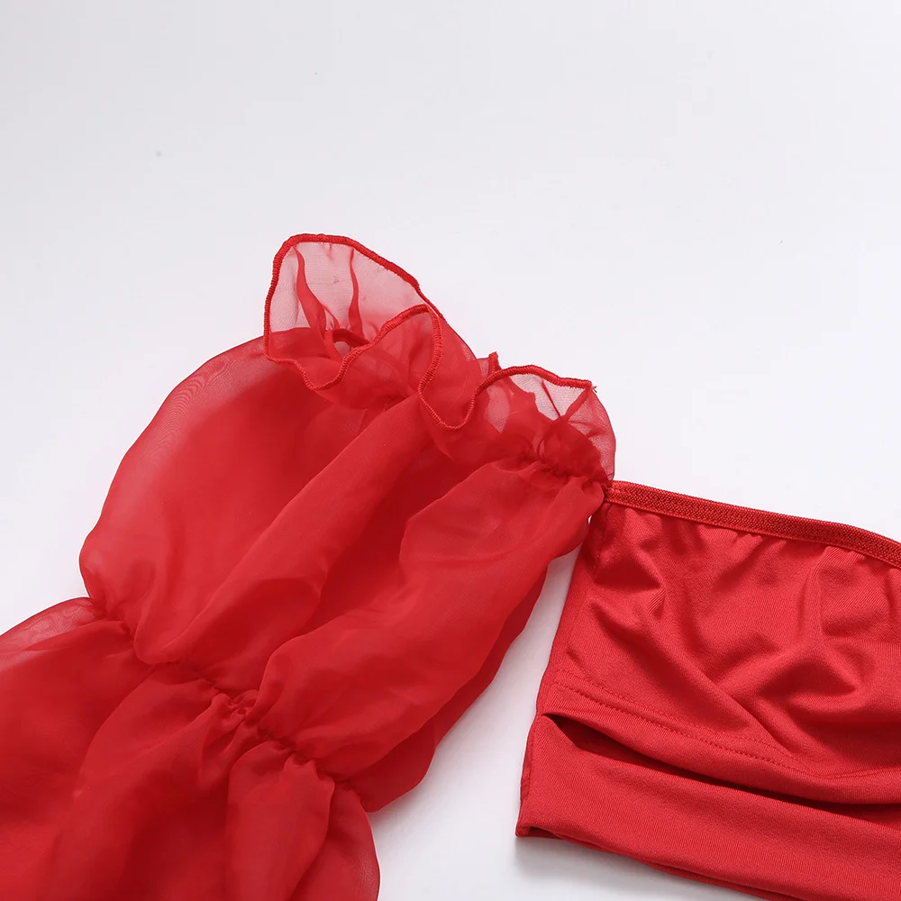 Billionm Sexy Lingerie Set Red Lace Underwear Off Shoulder Sleeves Nightwear Erotic Bra and Panties Hollow Out Mesh Intimate Sensual Sets