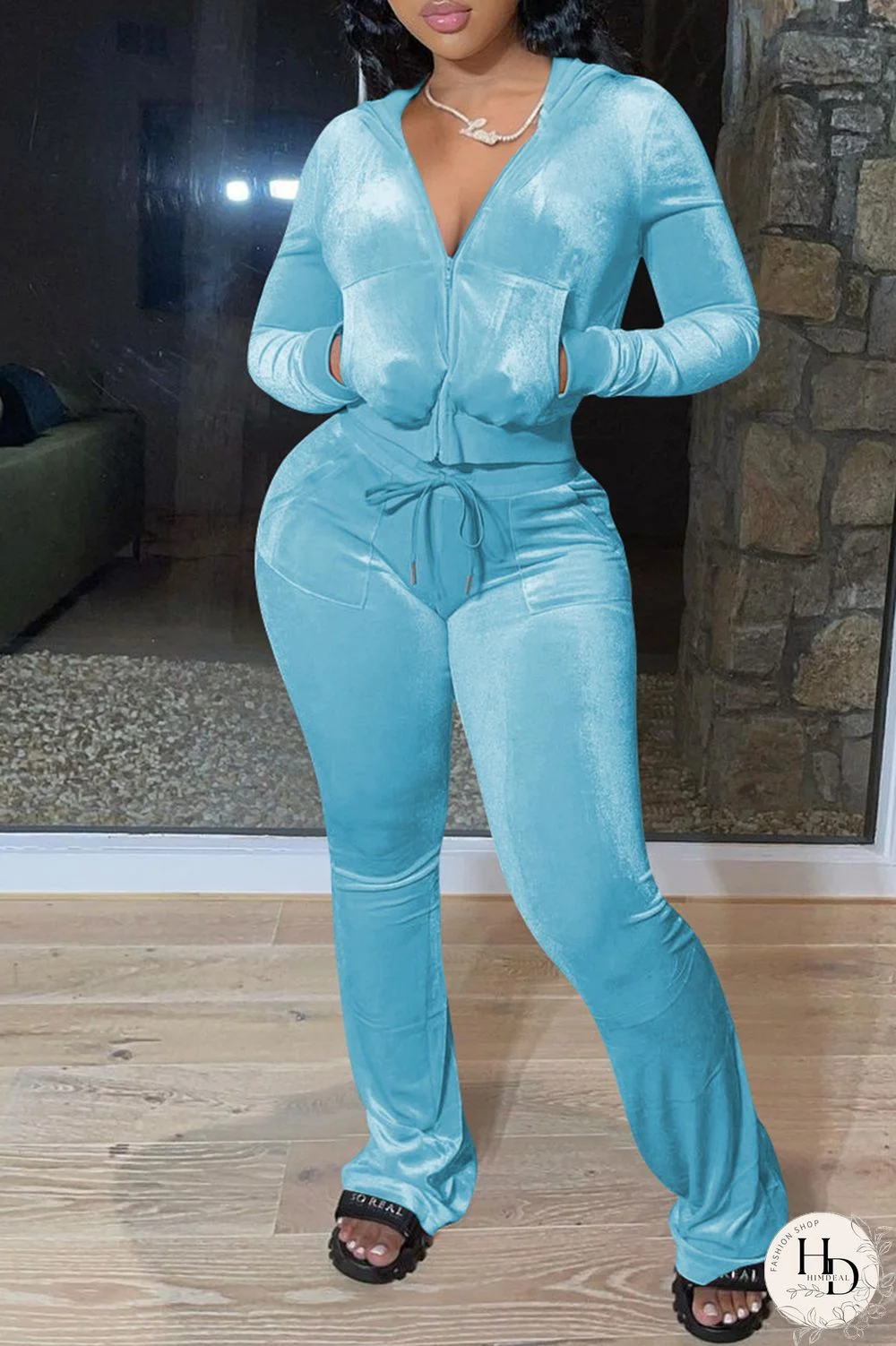 Royal Blue Fashion Casual Solid Patchwork Zipper Hooded Collar Long Sleeve Two Pieces