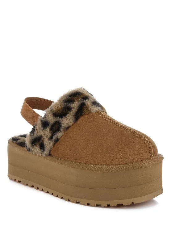 Kutchu Leopard Faux Fur Platform Classic Slingback