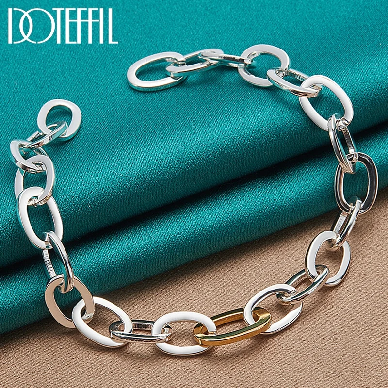 925 Sterling Silver Gold Chain Ring Circle Bracelet For Woman Man Jewelry