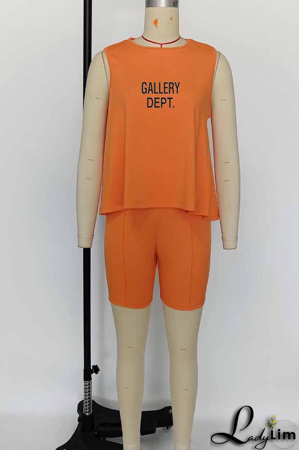 Black Casual Print Letter O Neck Sleeveless Two Pieces