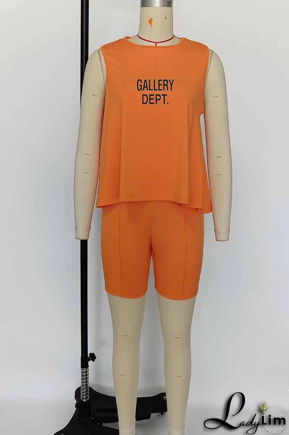 Black Casual Print Letter O Neck Sleeveless Two Pieces