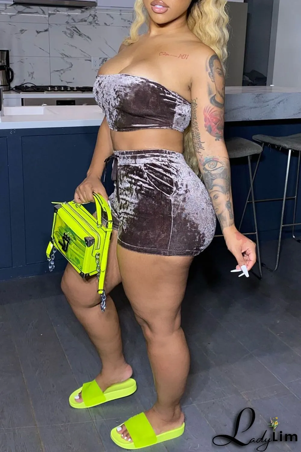 Yellow Fashion Sexy Solid Backless Strapless Sleeveless Two Pieces